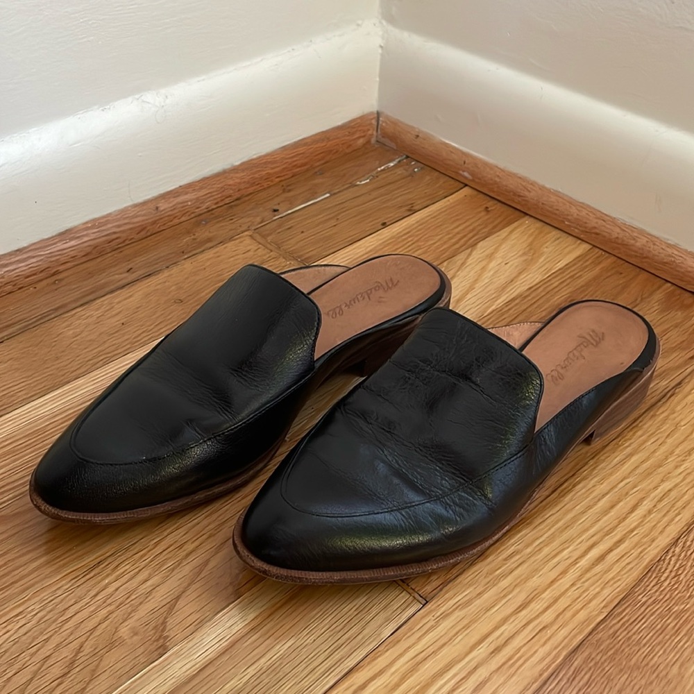 Madewell “The Frances” black leather slip on mule, US size 8.5